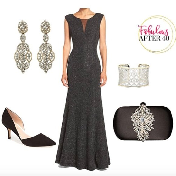 Eliza J NWT black glitter sleeveless Mermaid hem stretchy flattering gown sz 4 - Picture 1 of 10